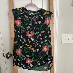 Old Navy Floral Blouse - Black, Red, Green, Yellow